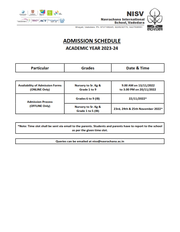 Admission Schedule